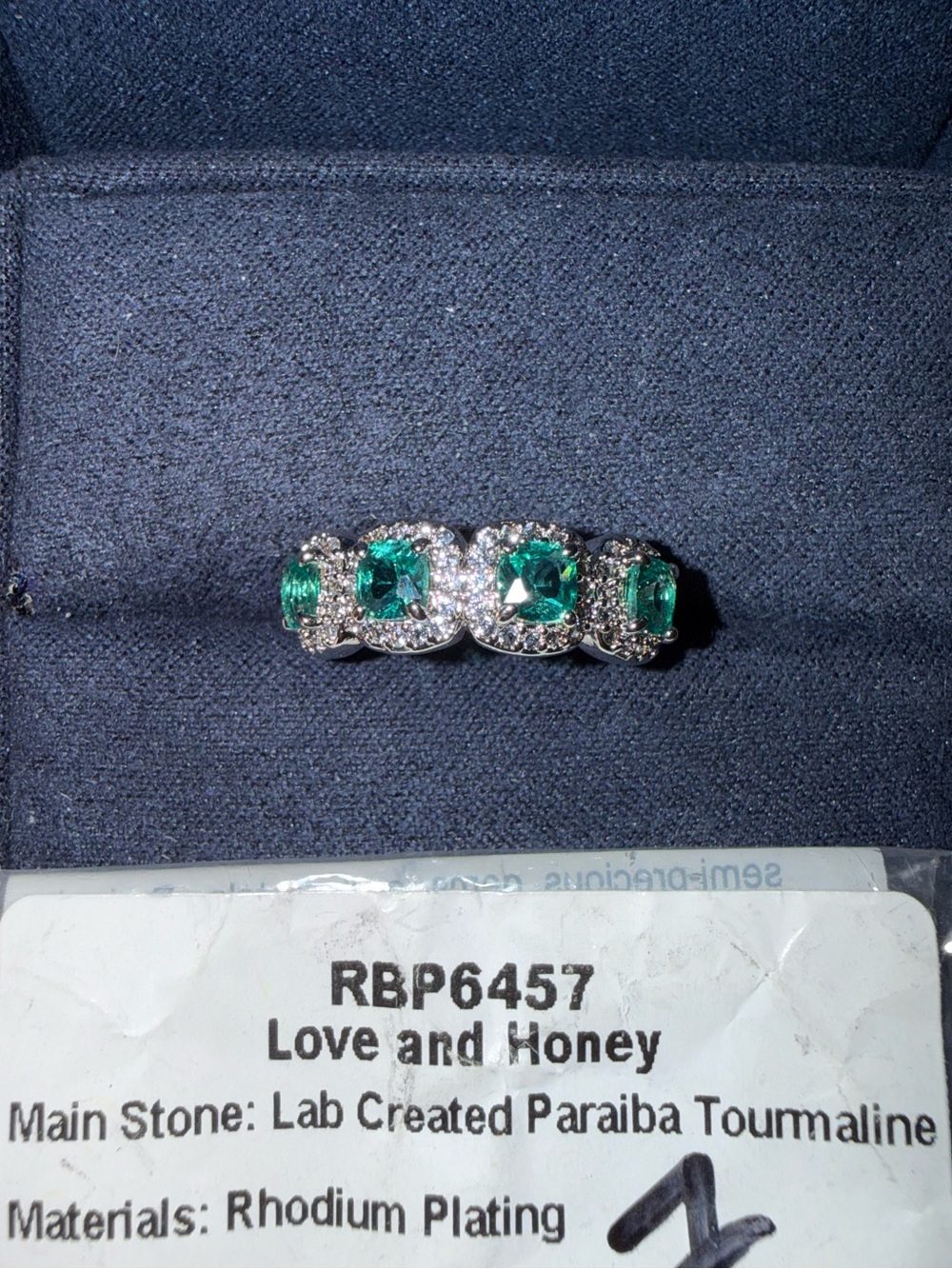 Bomb Party Ring 7 Love and Honey Lab Created Paraiba Tourmaline Rhodium RBP6457